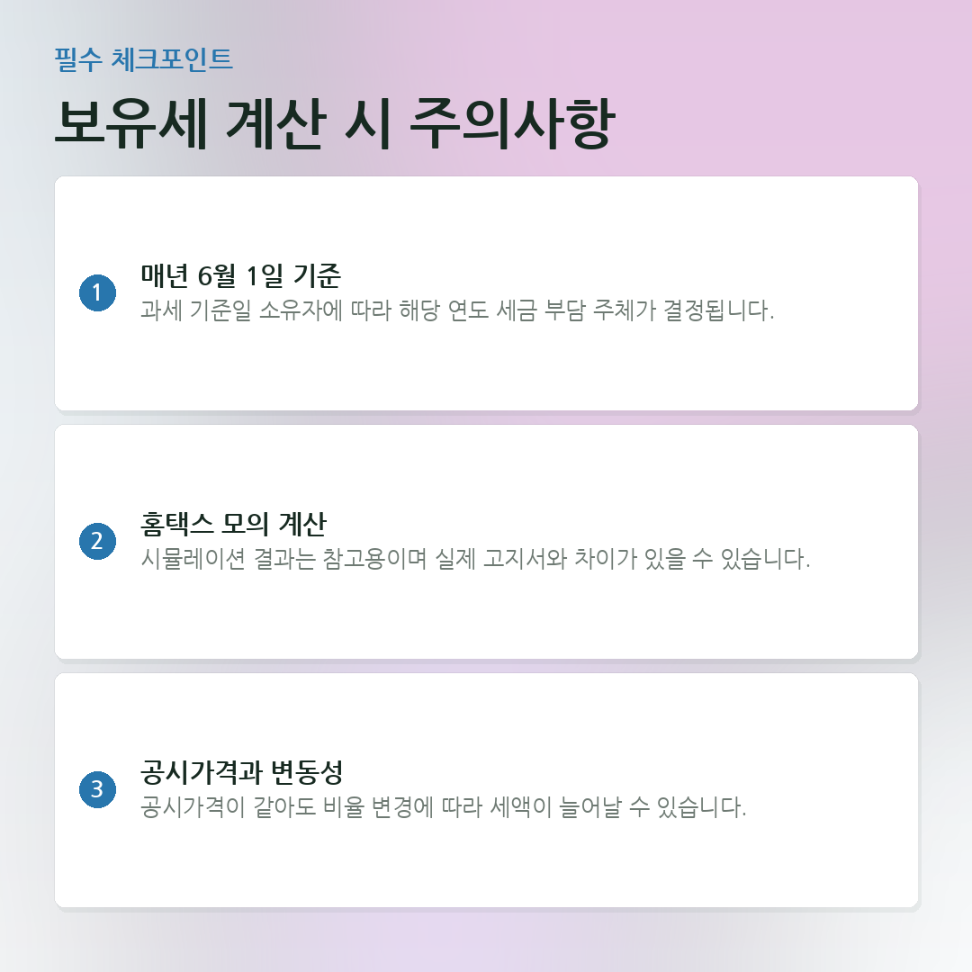 보유세 계산 시 주의사항 요약 카드