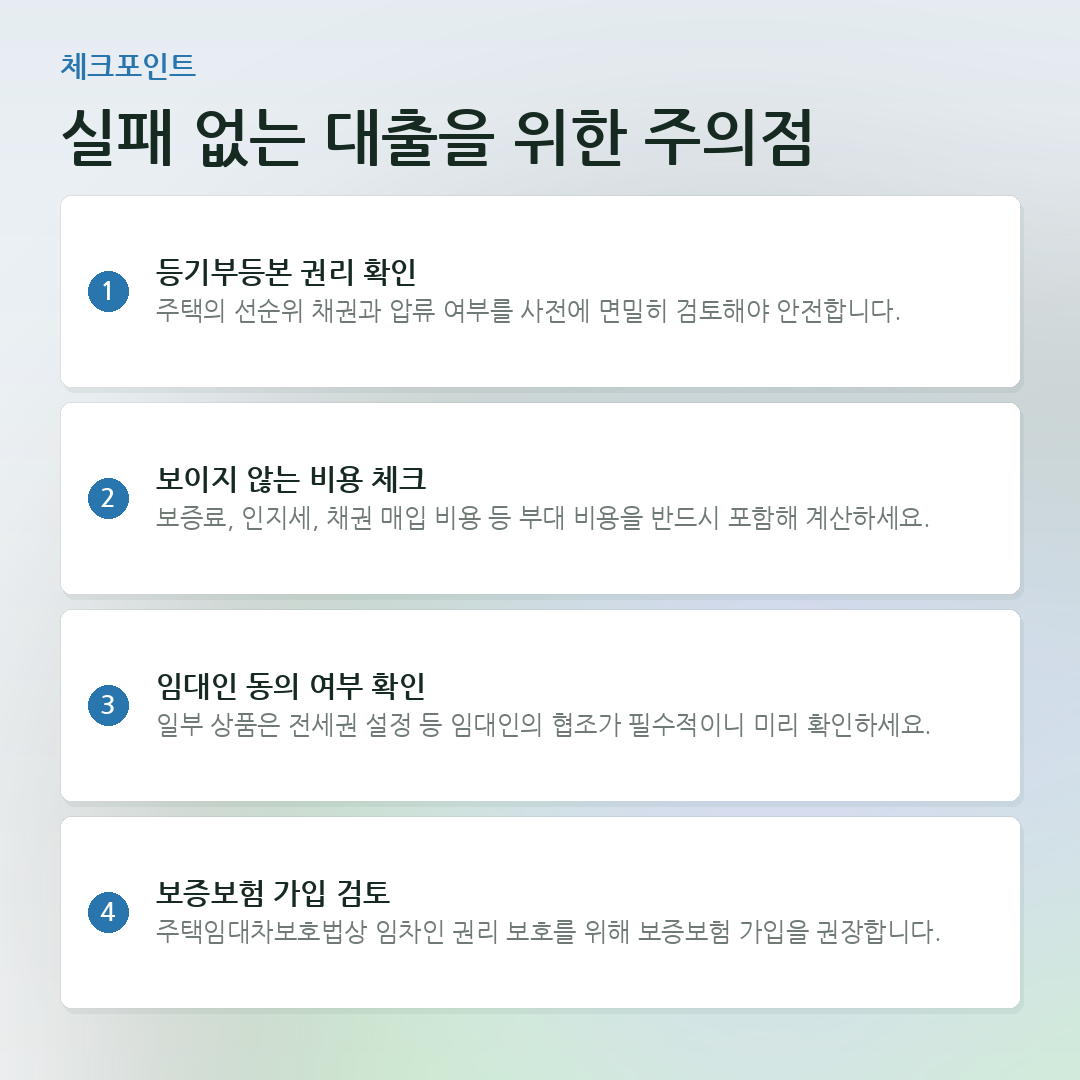 실패 없는 대출을 위한 주의점 요약 카드