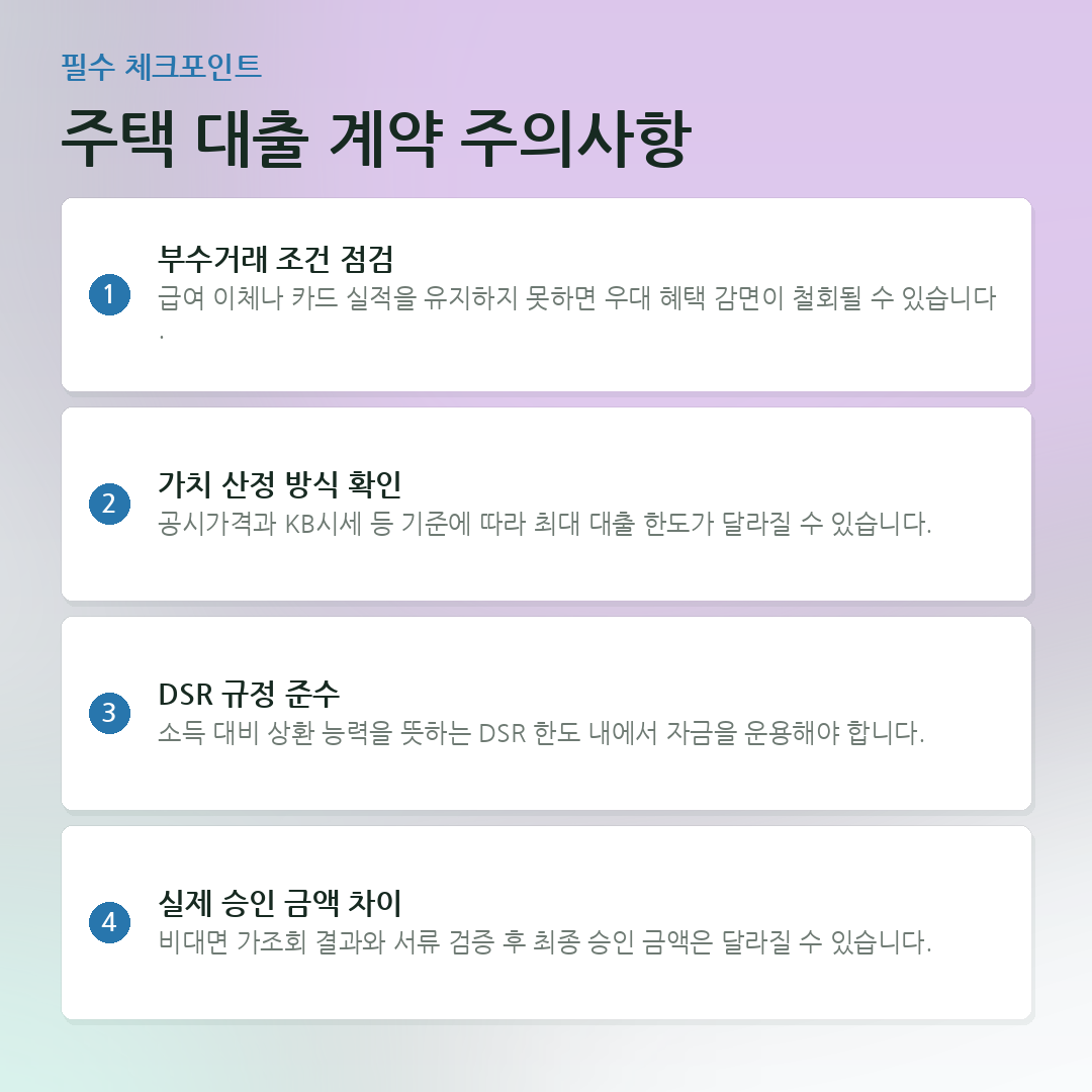 주택 대출 계약 주의사항 요약 카드