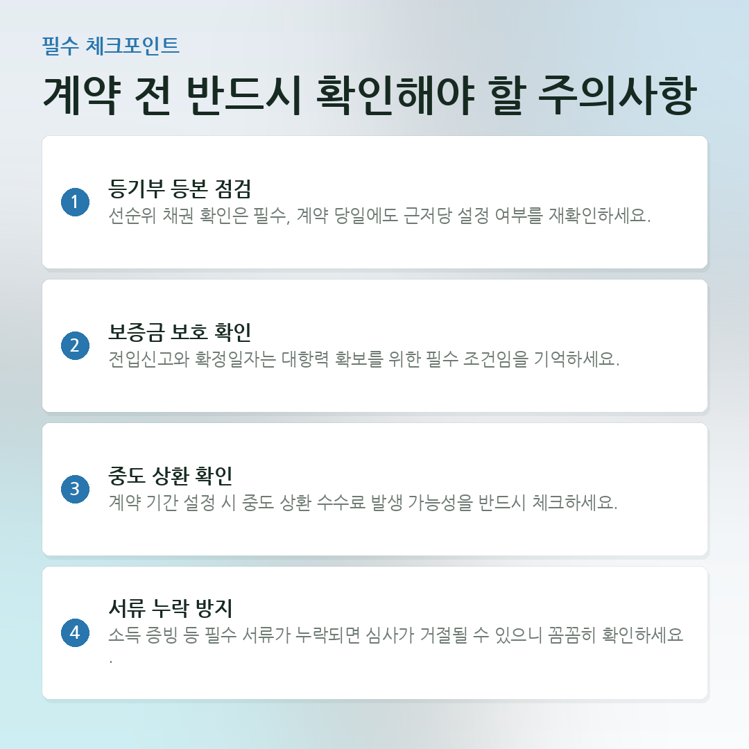 계약 전 반드시 확인해야 할 주의사항 요약 카드