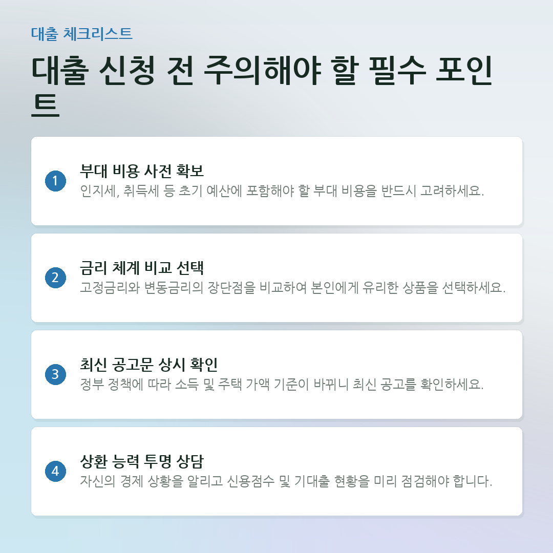 대출 신청 전 주의해야 할 필수 포인트 요약 카드