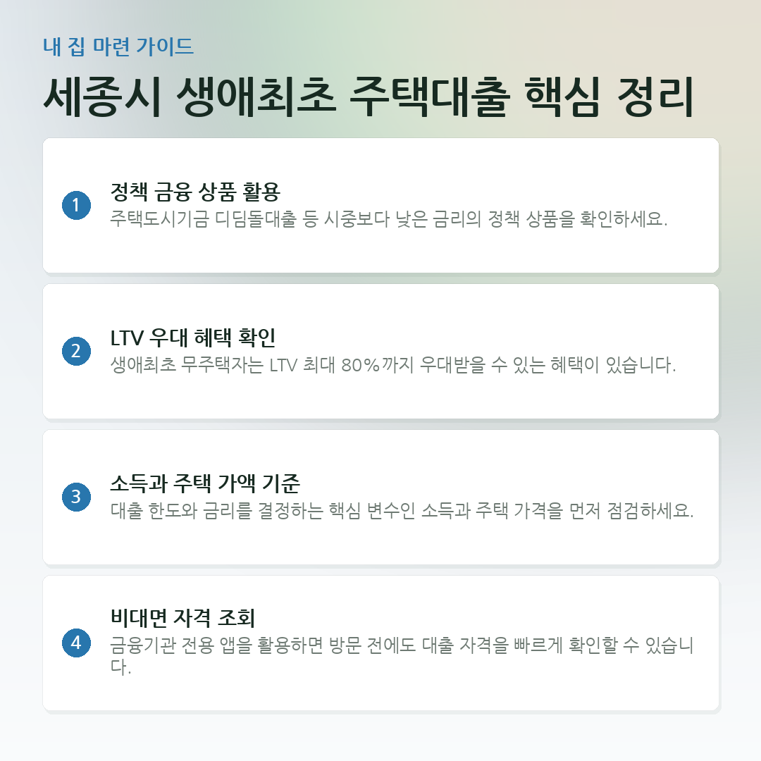 세종시 생애최초 주택대출 핵심 정리 요약 카드