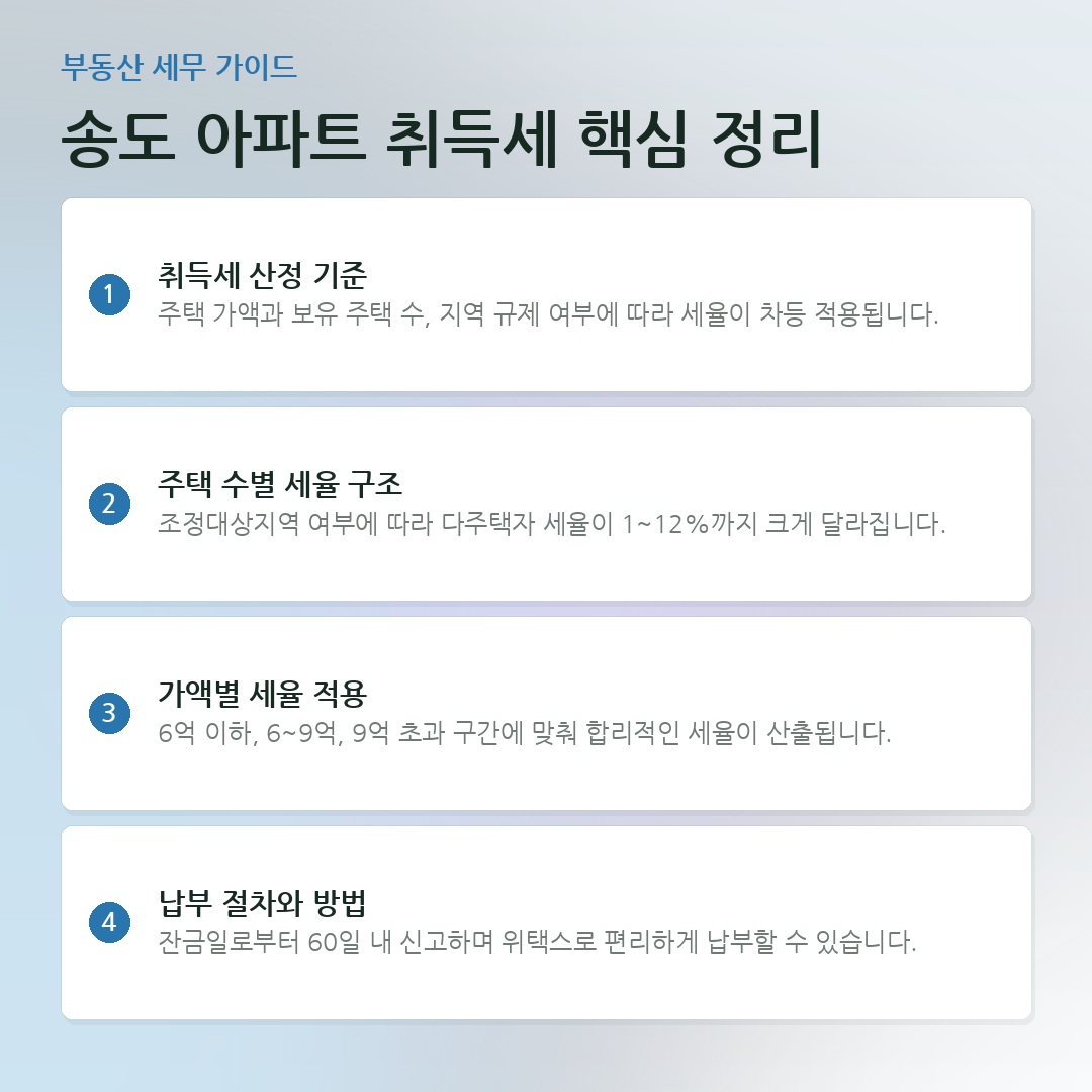 송도 아파트 취득세 핵심 정리 요약 카드