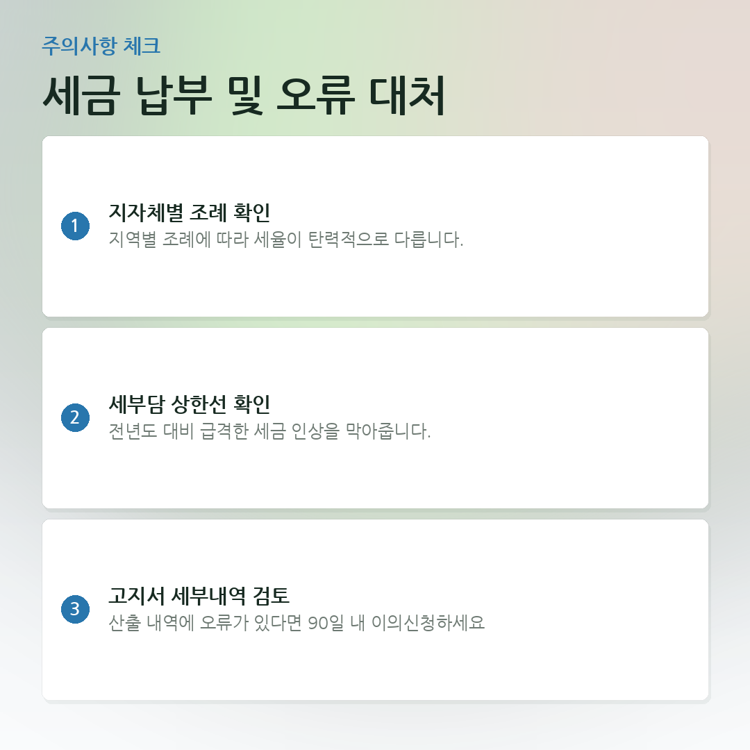 세금 납부 및 오류 대처 요약 카드