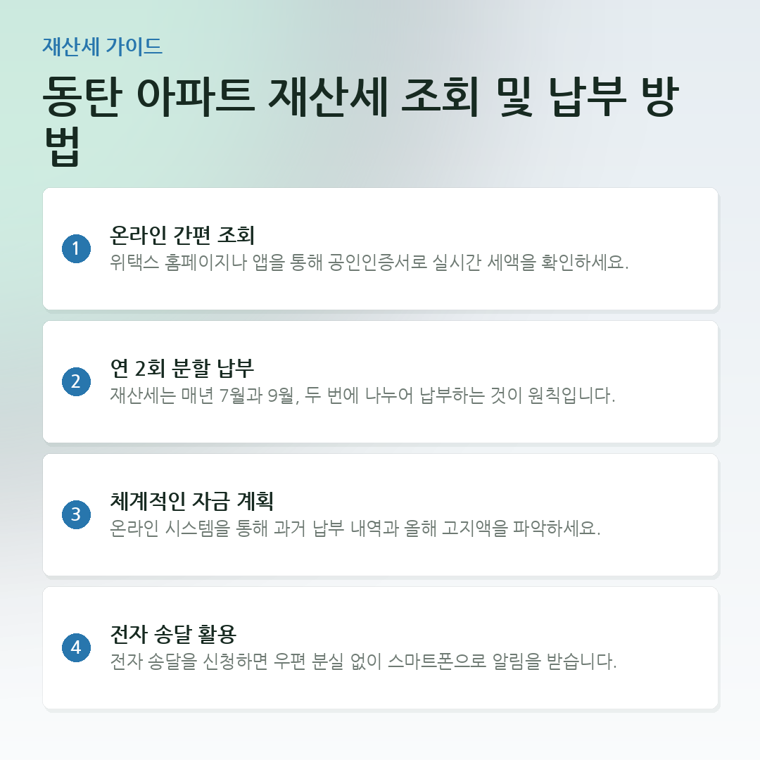 동탄 아파트 재산세 조회 및 납부 방법 요약 카드