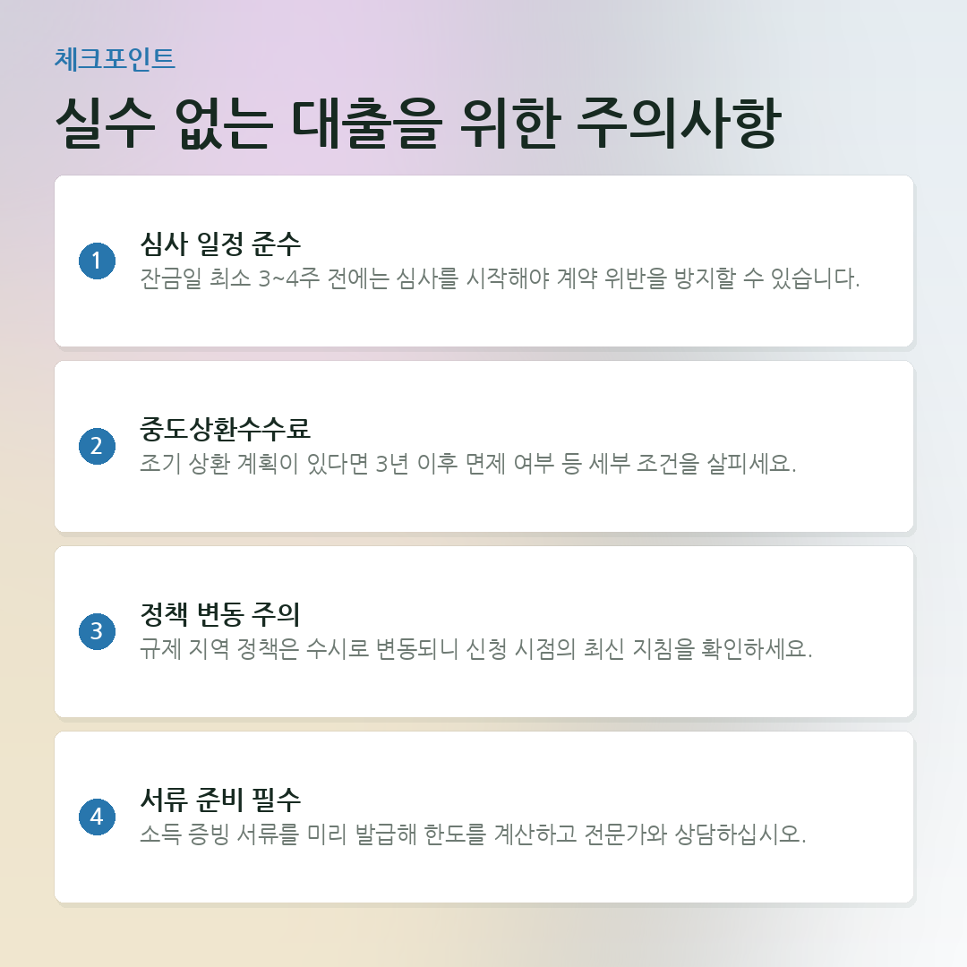 실수 없는 대출을 위한 주의사항 요약 카드