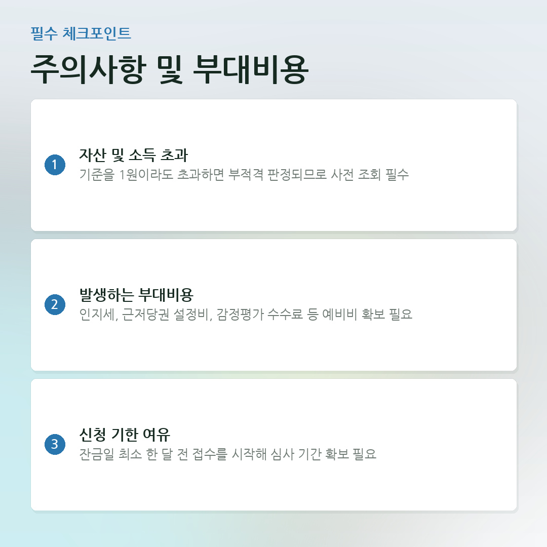주의사항 및 부대비용 요약 카드