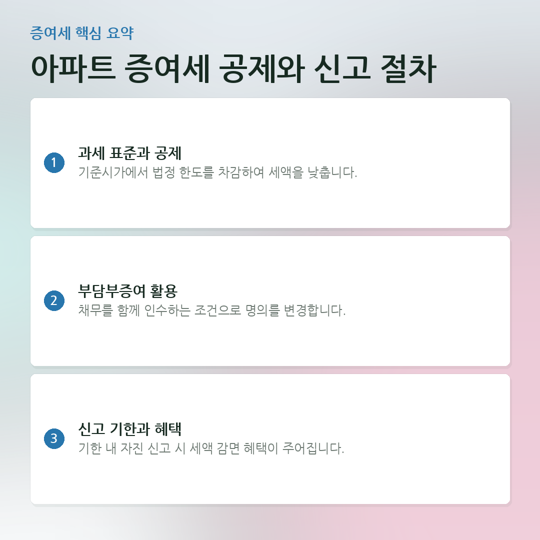 아파트 증여세 공제와 신고 절차 요약 카드