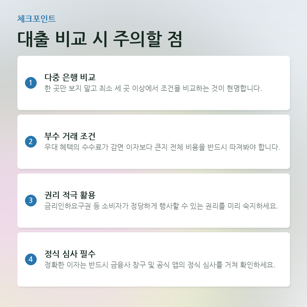 대출 비교 시 주의할 점 요약 카드