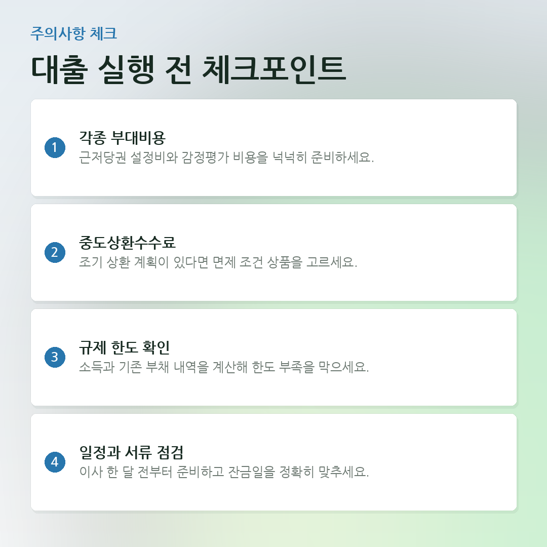 대출 실행 전 체크포인트 요약 카드