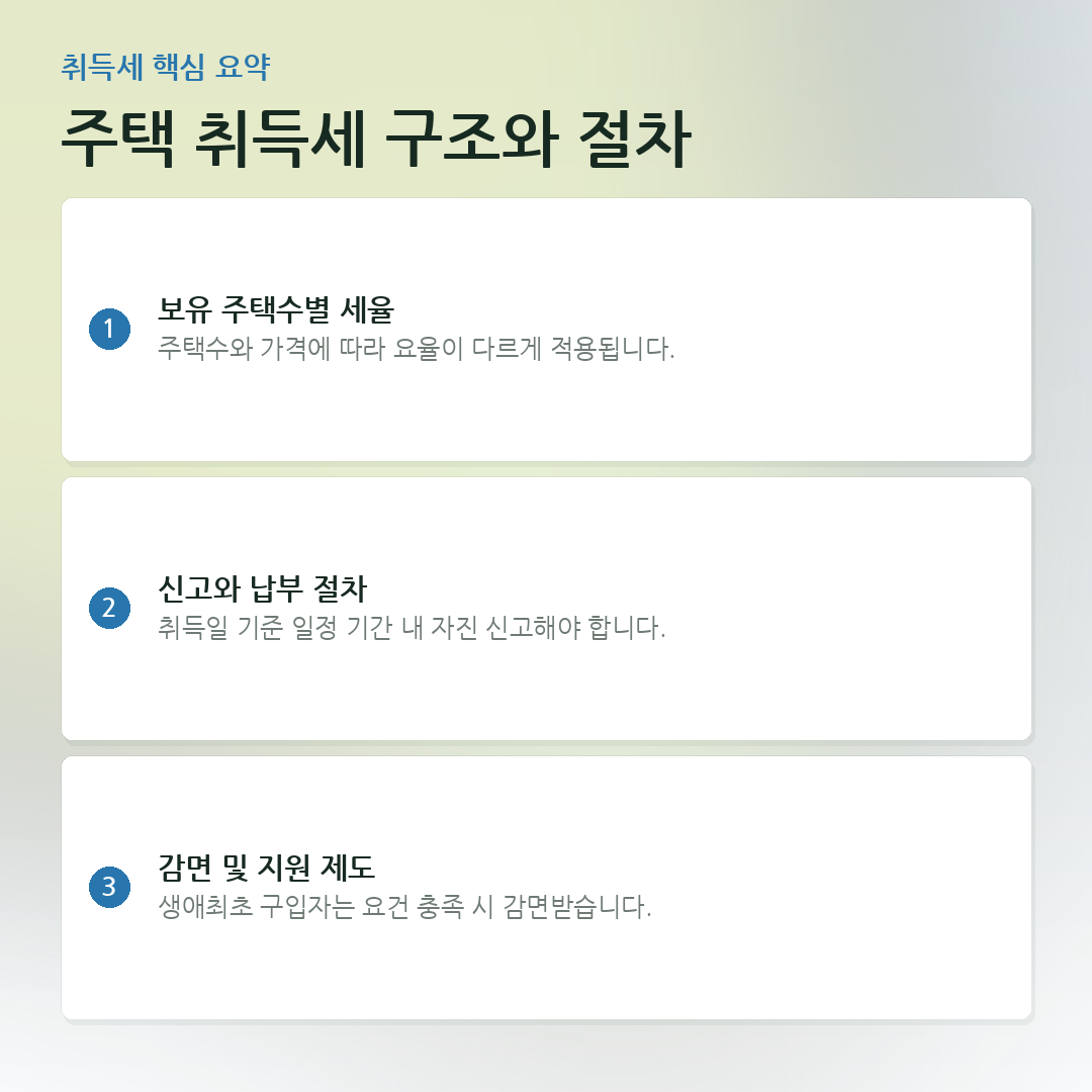 주택 취득세 구조와 절차 요약 카드