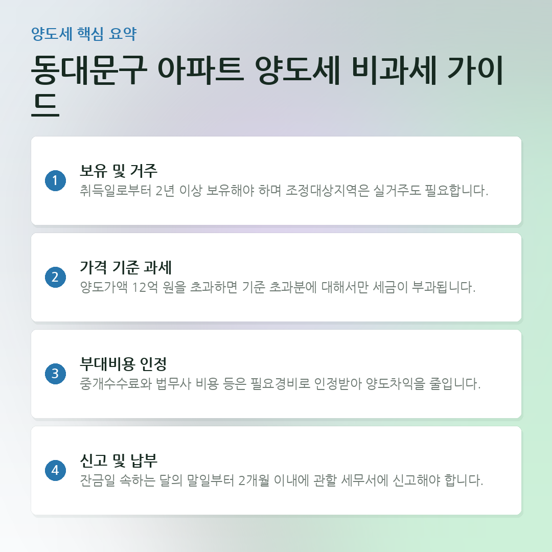 동대문구 아파트 양도세 비과세 가이드 요약 카드