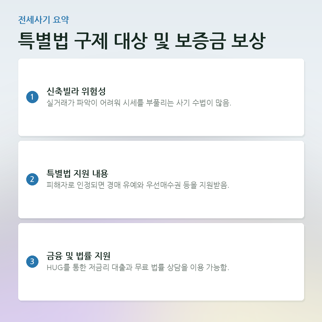 특별법 구제 대상 및 보증금 보상 요약 카드