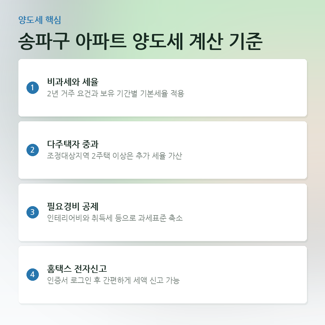 송파구 아파트 양도세 계산 기준 요약 카드