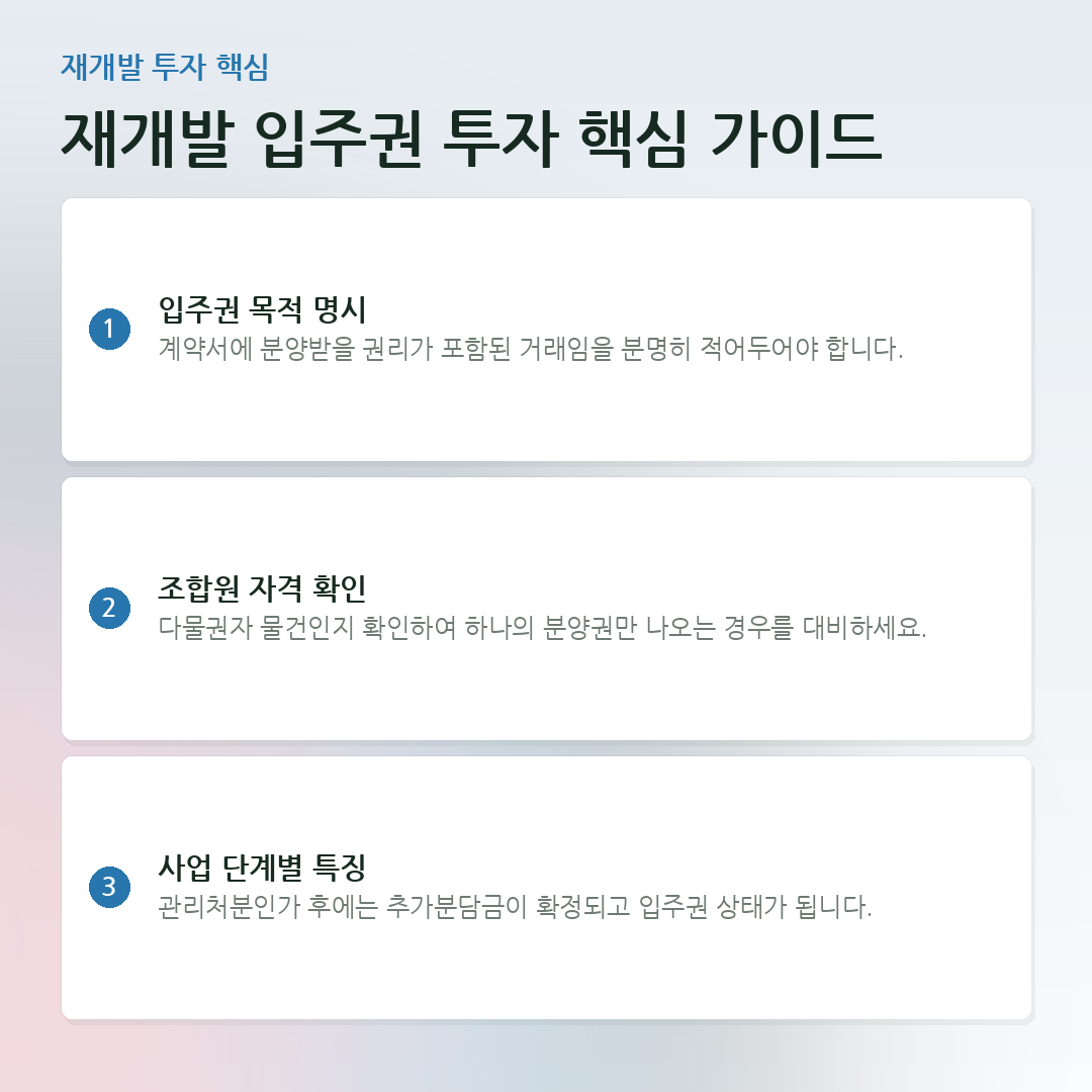 재개발 입주권 투자 핵심 가이드 요약 카드