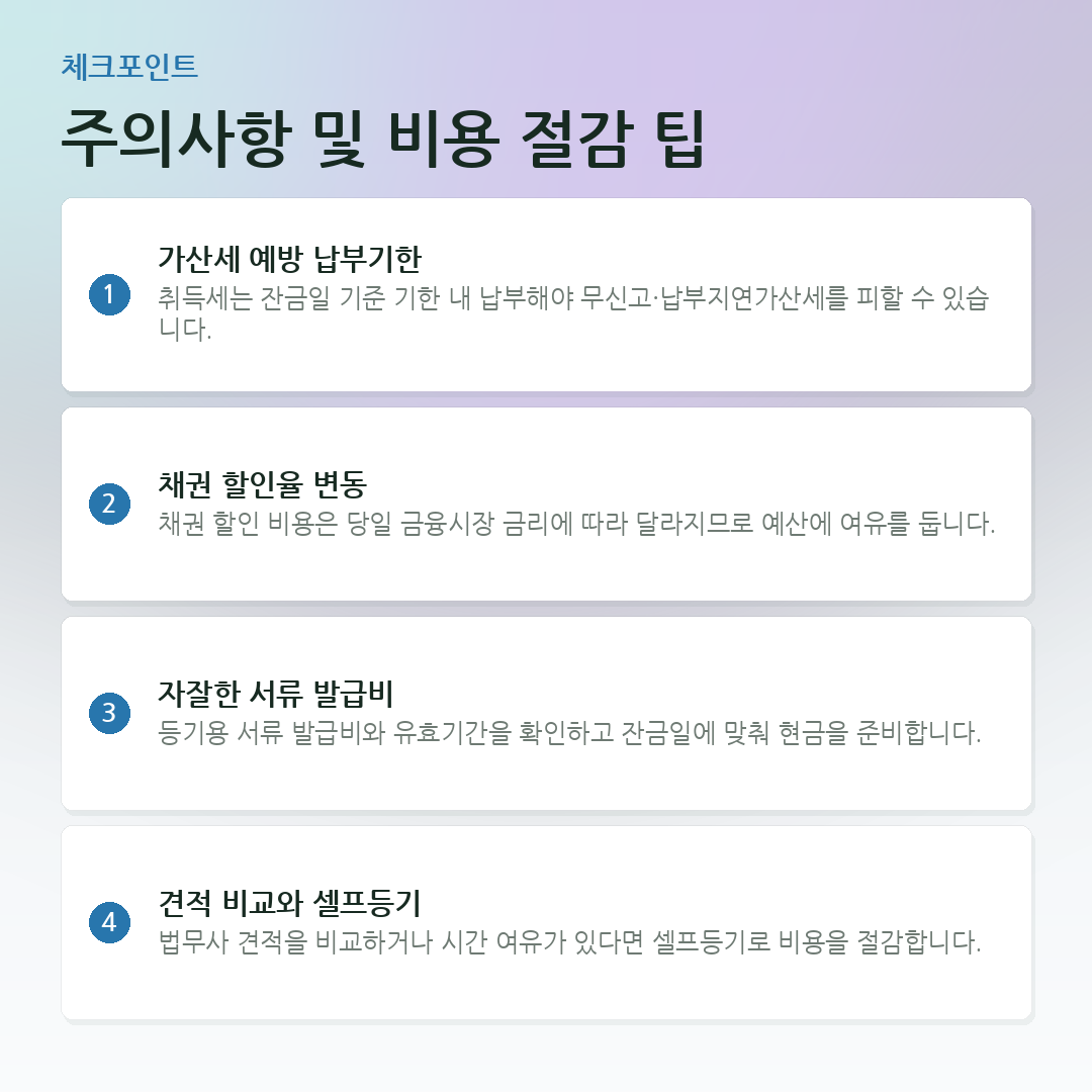 주의사항 및 비용 절감 팁 요약 카드