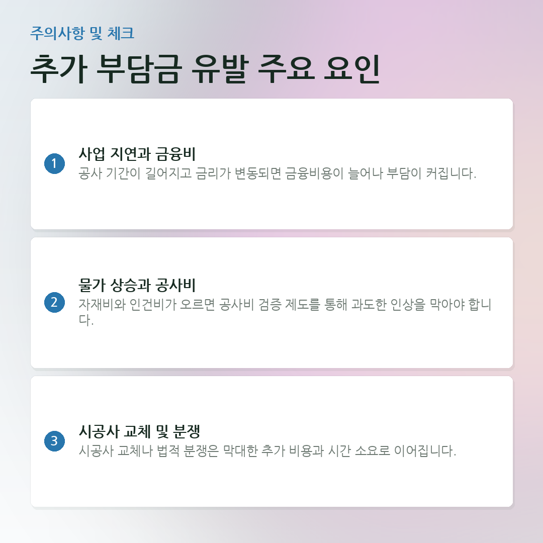 추가 부담금 유발 주요 요인 요약 카드