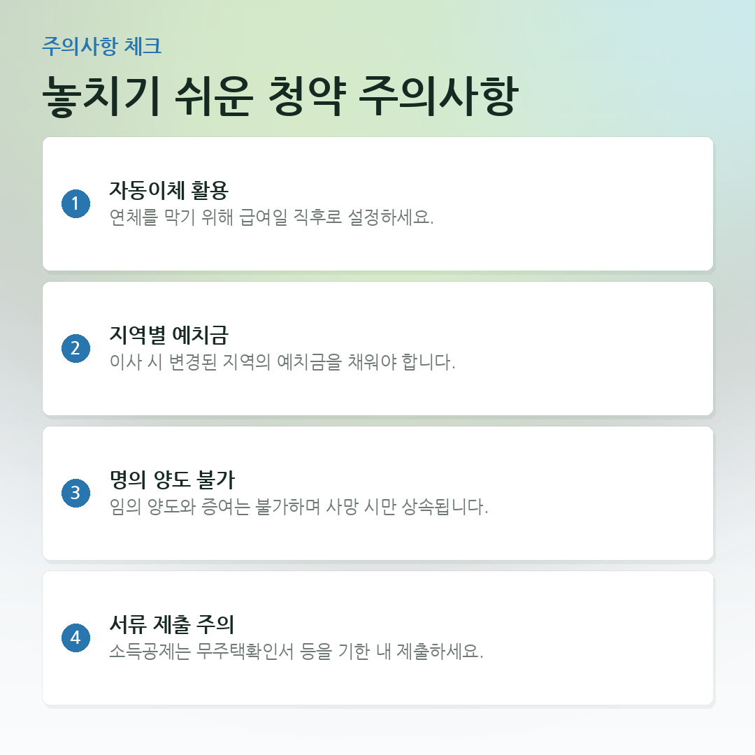 놓치기 쉬운 청약 주의사항 요약 카드