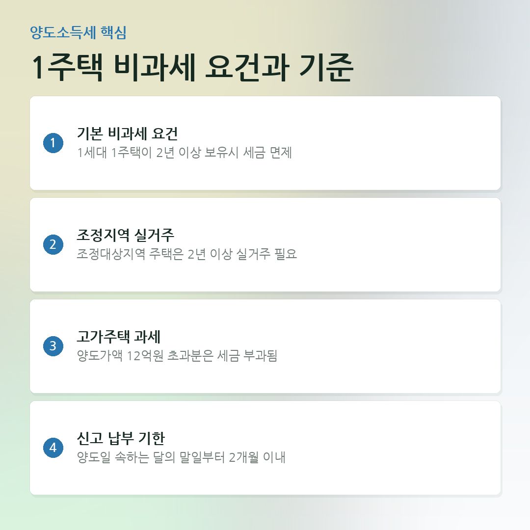 1주택 비과세 요건과 기준 요약 카드