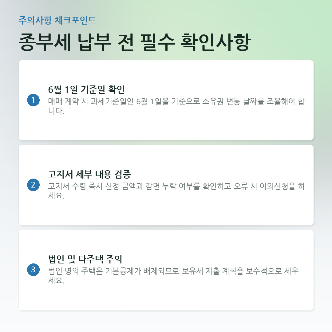 종부세 납부 전 필수 확인사항 요약 카드