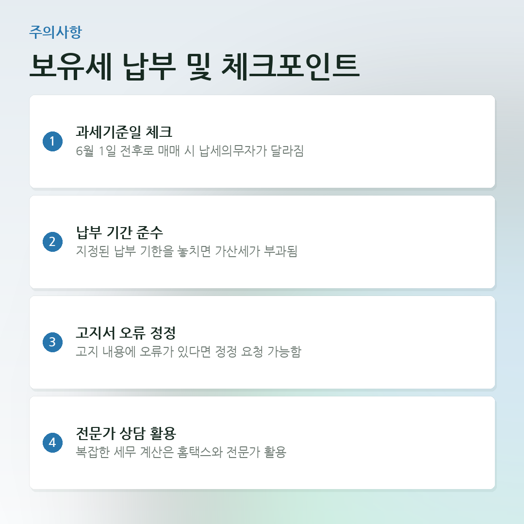 보유세 납부 및 체크포인트 요약 카드