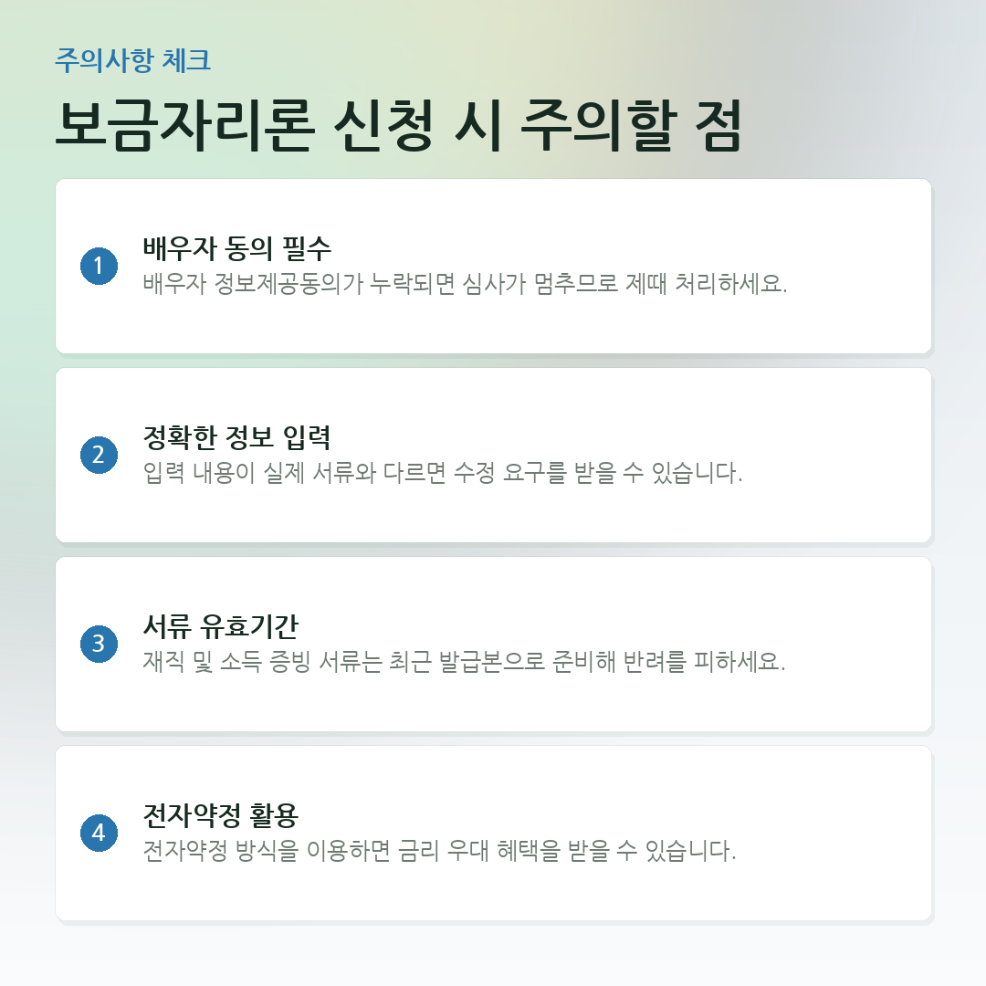 보금자리론 신청 시 주의할 점 요약 카드