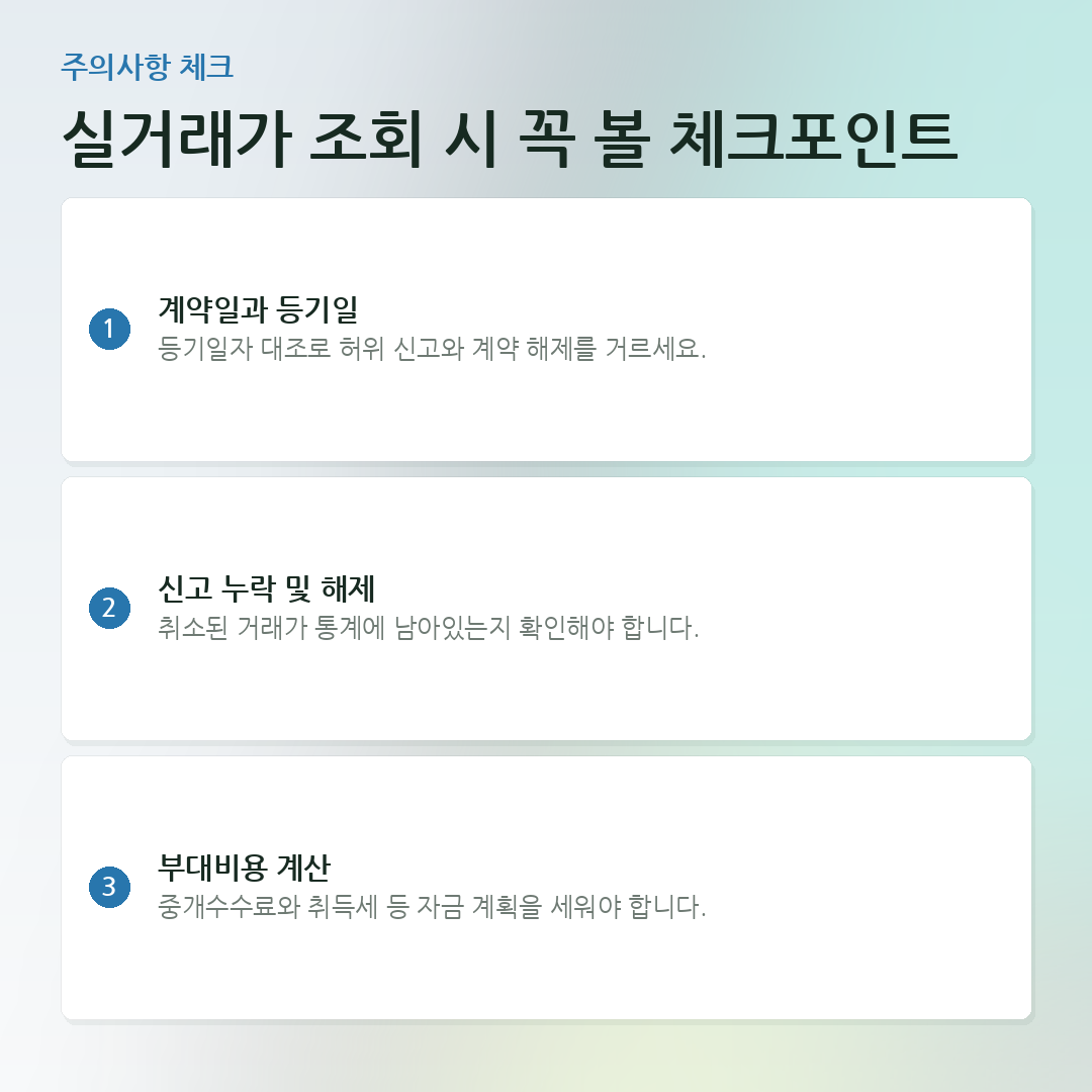 실거래가 조회 시 꼭 볼 체크포인트 요약 카드