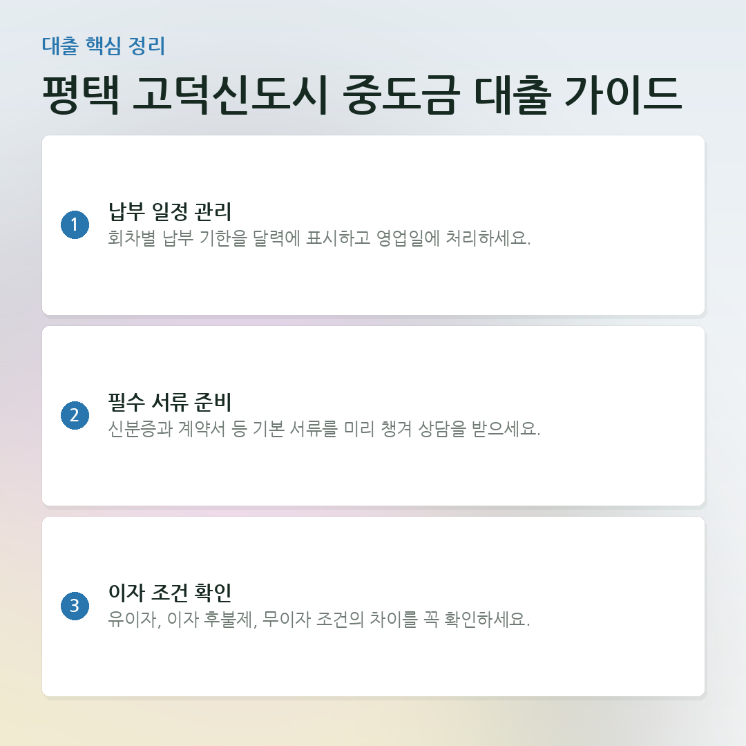 평택 고덕신도시 중도금 대출 가이드 요약 카드