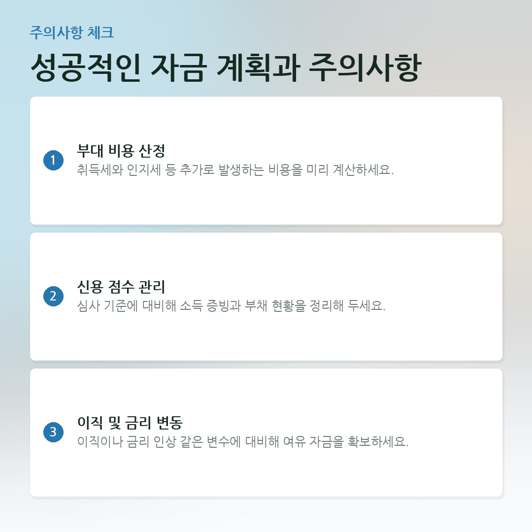 성공적인 자금 계획과 주의사항 요약 카드