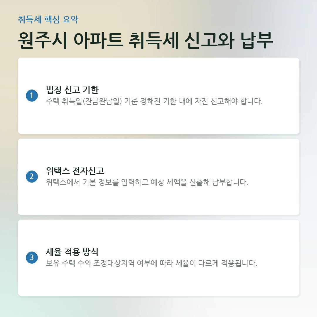 원주시 아파트 취득세 신고와 납부 요약 카드