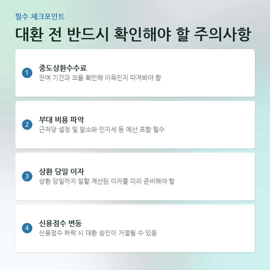 대환 전 반드시 확인해야 할 주의사항 요약 카드