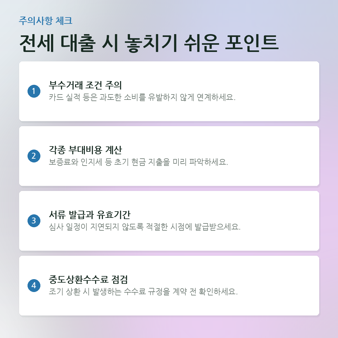 전세 대출 시 놓치기 쉬운 포인트 요약 카드