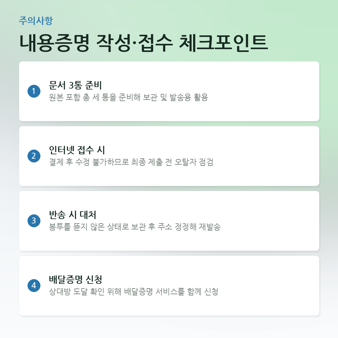 내용증명 작성·접수 체크포인트 요약 카드