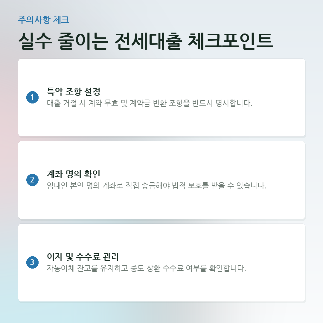 실수 줄이는 전세대출 체크포인트 요약 카드