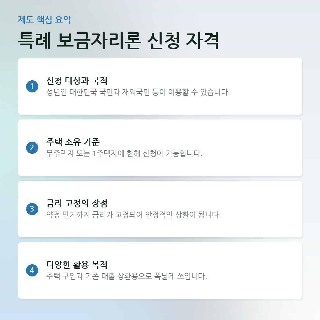 특례 보금자리론 신청 자격 요약 카드