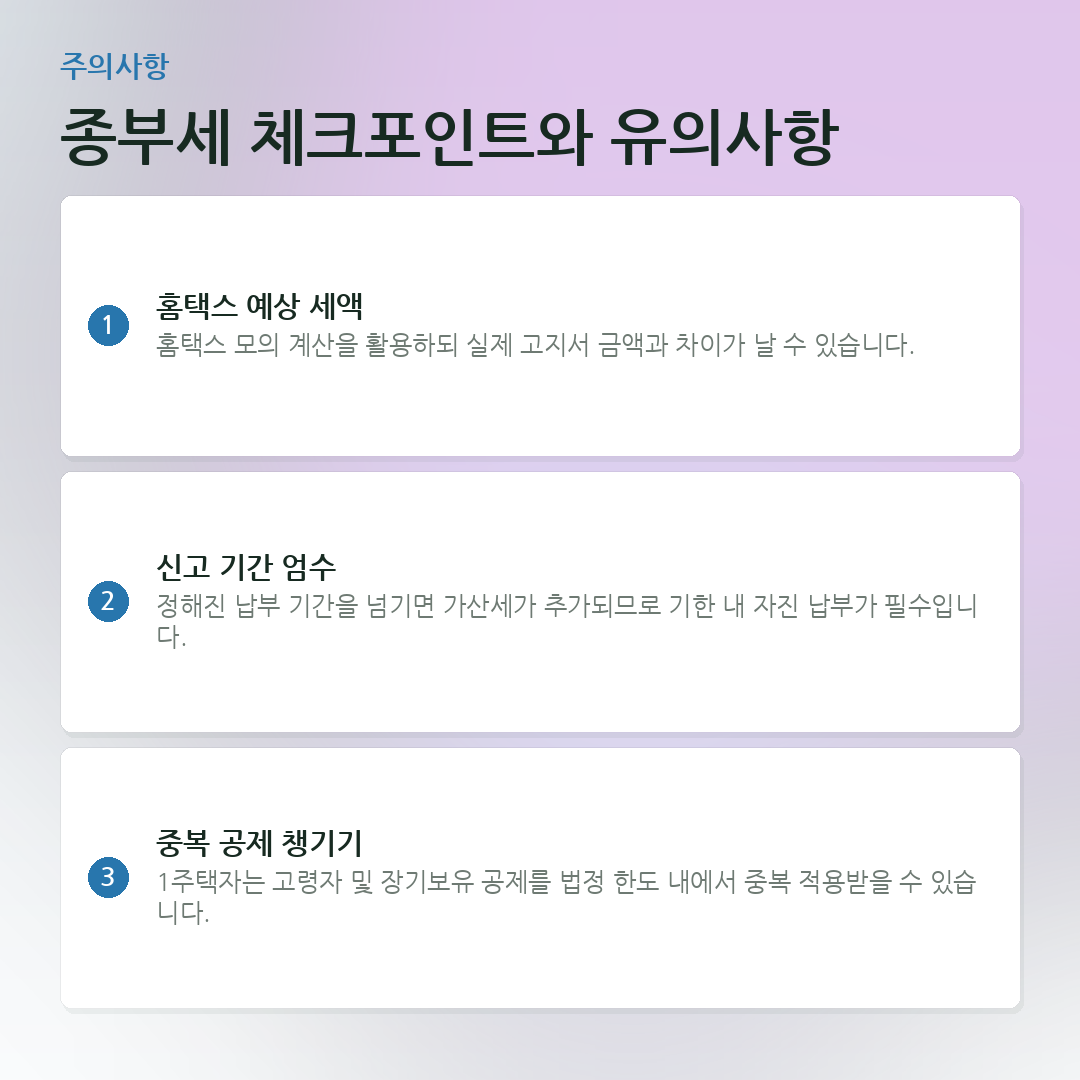 종부세 체크포인트와 유의사항 요약 카드