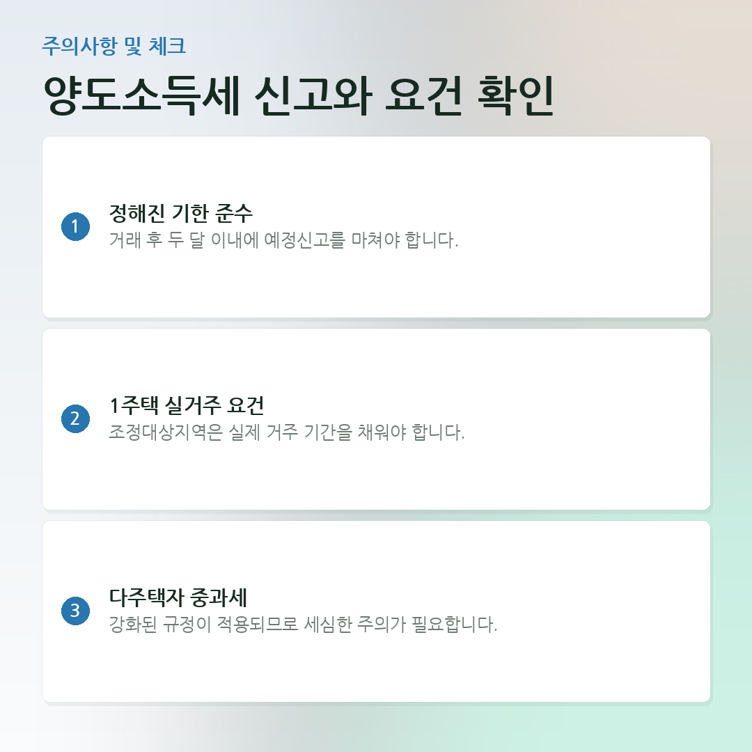 양도소득세 신고와 요건 확인 요약 카드