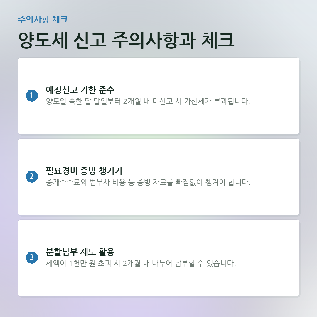 양도세 신고 주의사항과 체크 요약 카드