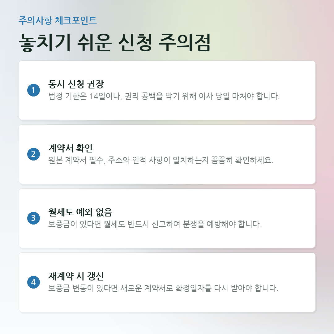 놓치기 쉬운 신청 주의점 요약 카드