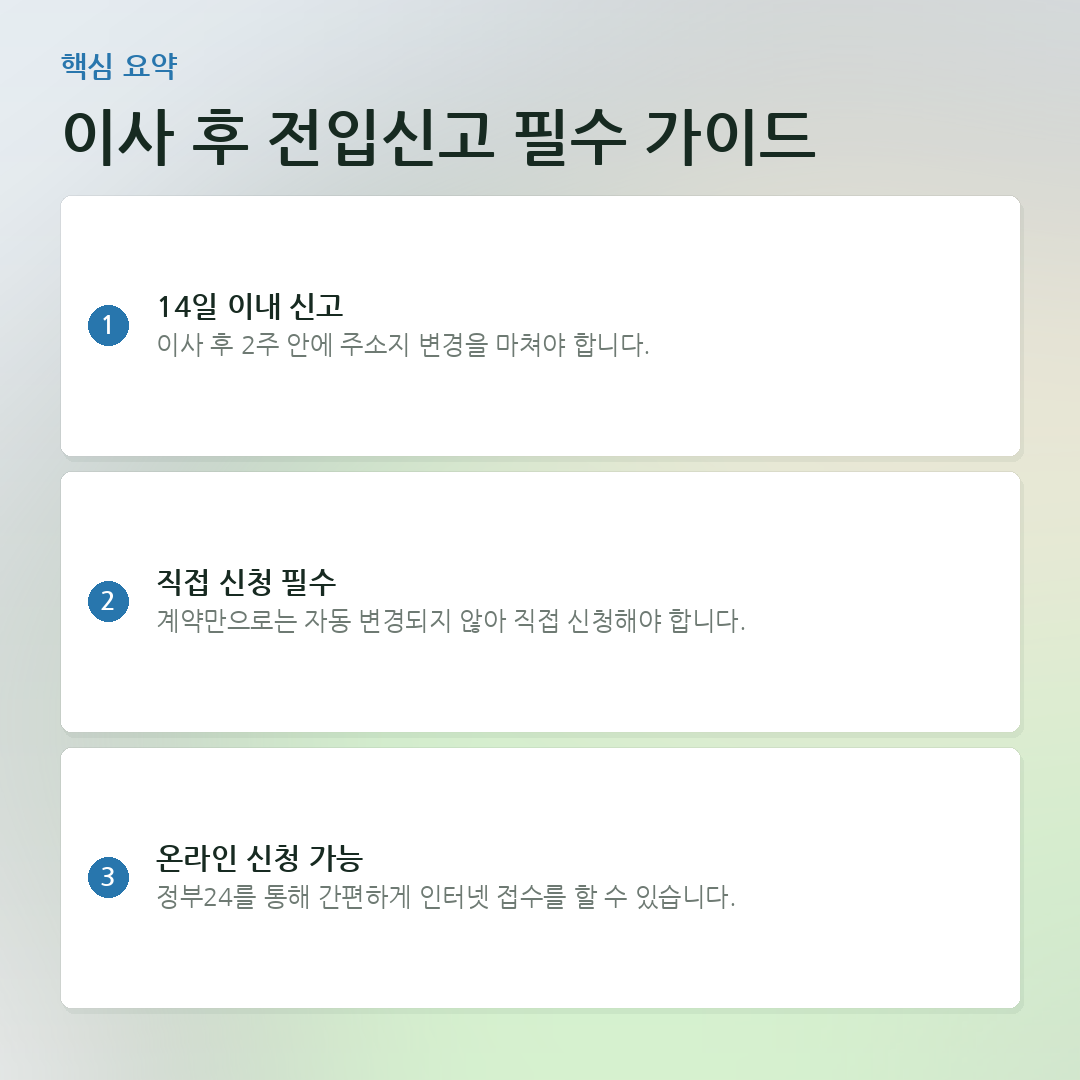 이사 후 전입신고 필수 가이드 요약 카드