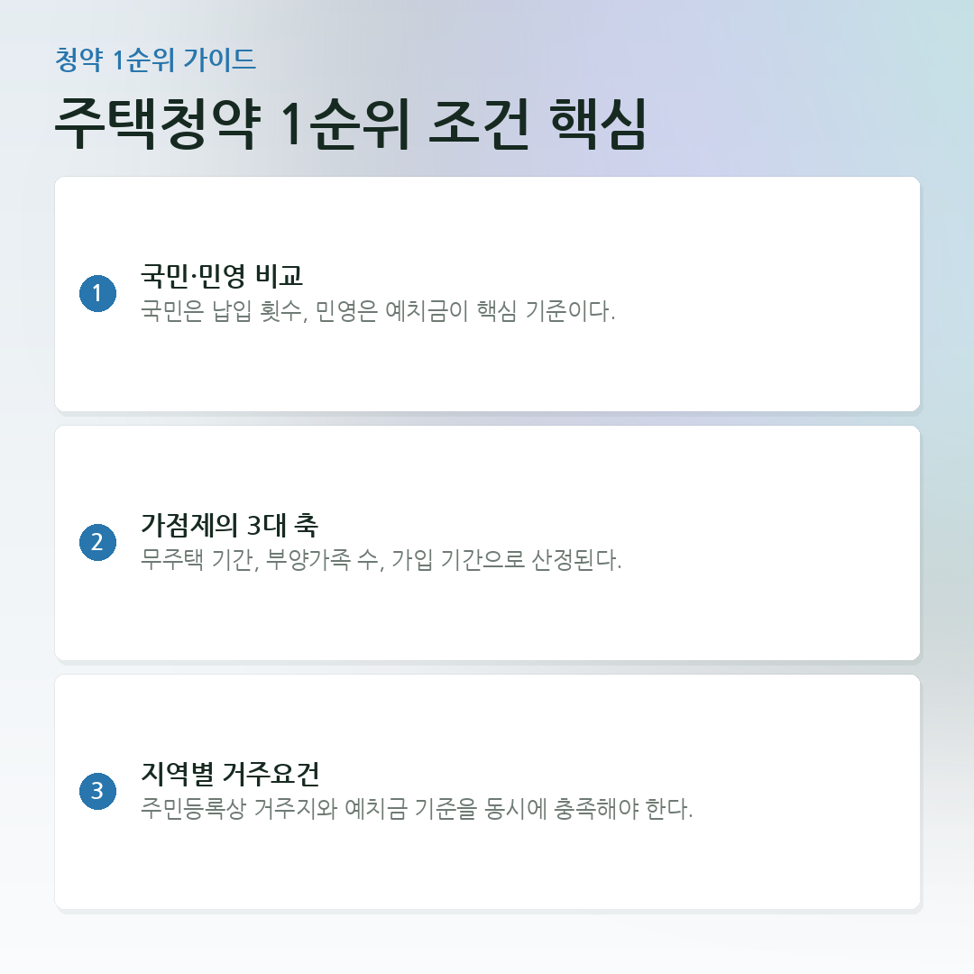 주택청약 1순위 조건 핵심 요약 카드