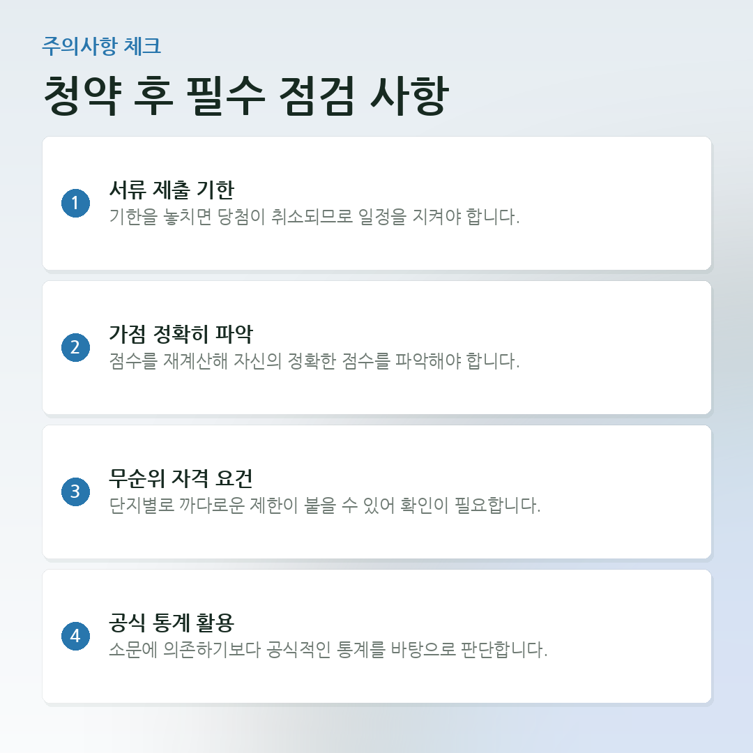 청약 후 필수 점검 사항 요약 카드