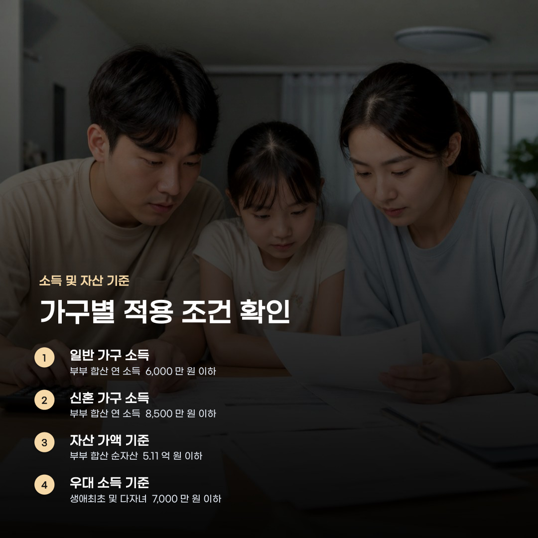 주택담보대출, 가구 형태와 소득 수준에 따른 적용 기준